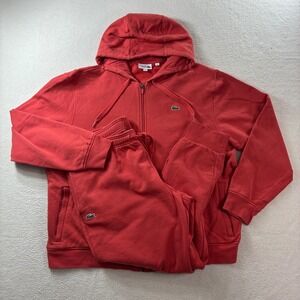 Lacoste Sport Track Suit Mens 3XL Red Full Zip Hoodie Joggers Sweatpants Set
